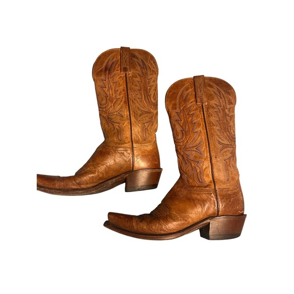 Lucchese 1883 Western Cowboy Boots Women 7.5 B Tan Leather Snip Toe N454054 Good - Picture 2 of 8